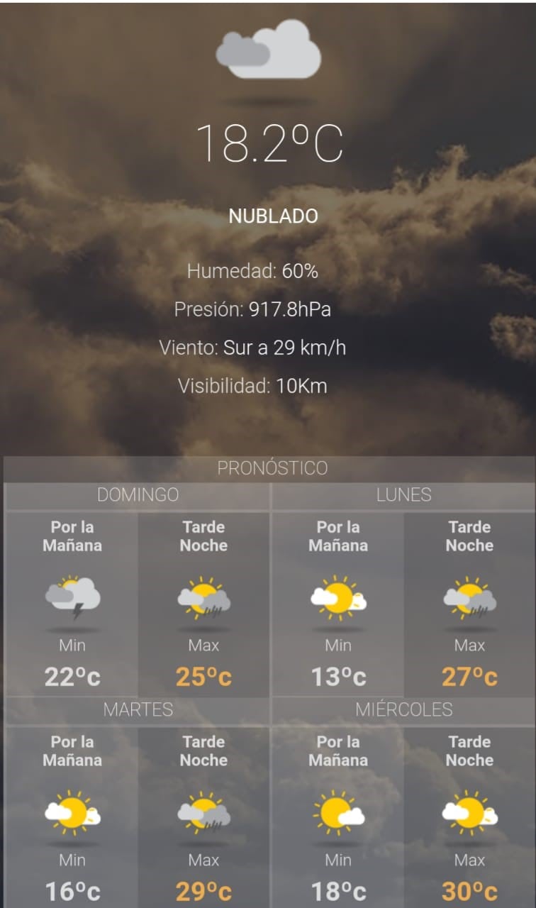 clima domingo 18 de noviembre