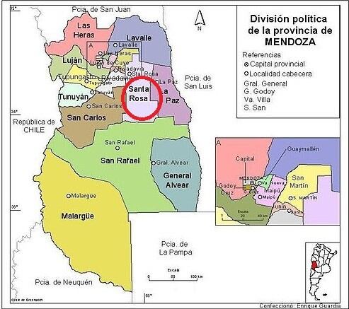 Ubicación departamento de Santa Rosa, Mendoza.