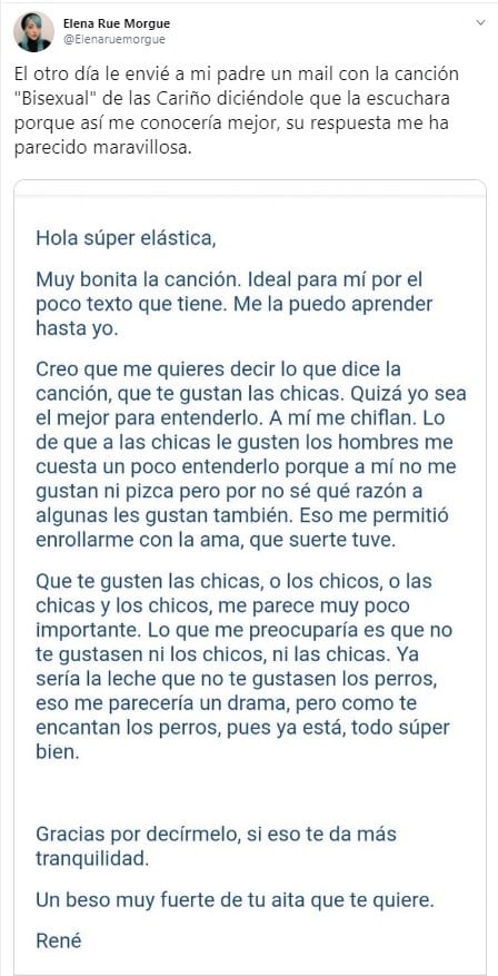 El twit que viralizó la respuesta de su padre.