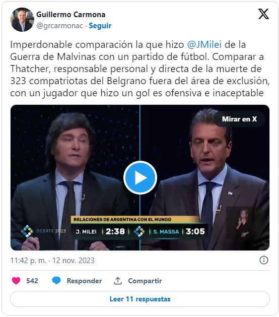 Guillermo Carmona posteó tras el debate presidencial.