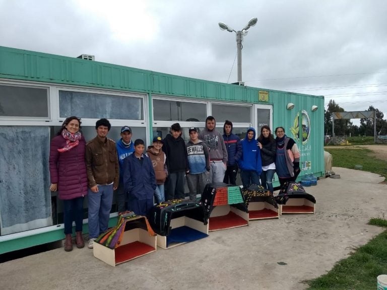 alumnos de la Escuela 501 fabrican cuchas para Pacma ( fotos Debora Baratteri)