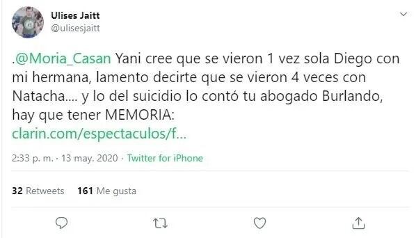 Ulises Jaitt contra Yanina Latorre (Twitter)