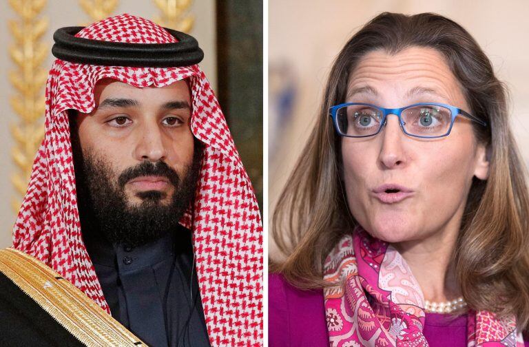 Príncipe heredero saudí Mohamed bin Salmán y la ministra de Asuntos Exteriores de Canadá, Chrystia Freeland