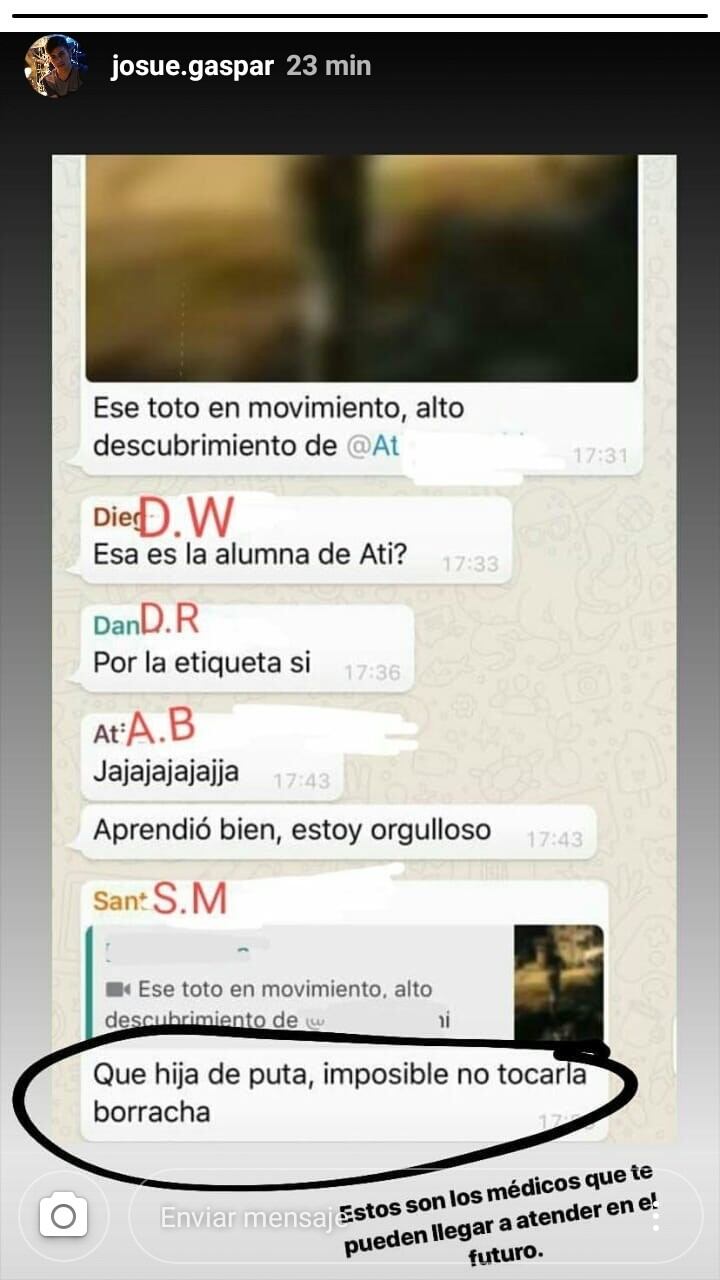 Chats misóginos en la Facultad de Medicina de la Universidad Nacional de Córdoba.