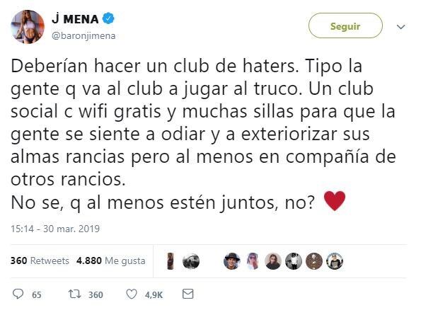 Jimena Barón contra sus haters (Fuente: Twitter)