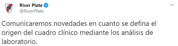 Un futbolista de la Reserva de River fue aislado por sospecha de coronavirus. (Twitter/@RiverPlate)