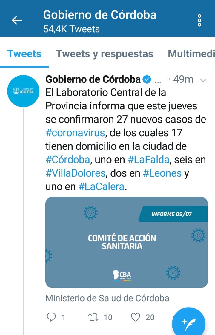 Twitter del Gobierno de Córdoba