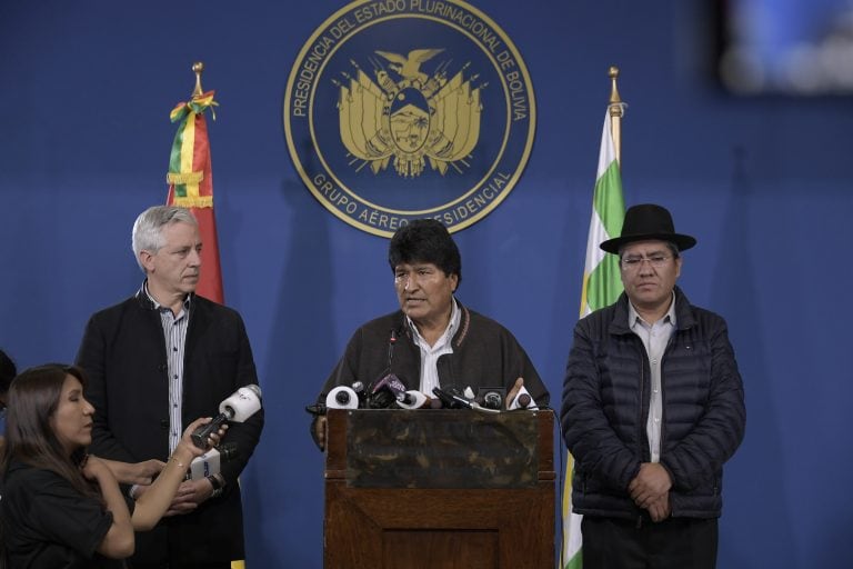 Morales habló desde el Hangar Presidencial de la Fuerza Aérea Boliviana (FAB) en El Alto.