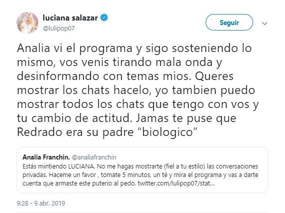 Luciana Salazar explotó contra Analía Franchín, que la criticó como madre (Foto: captura Twitter)