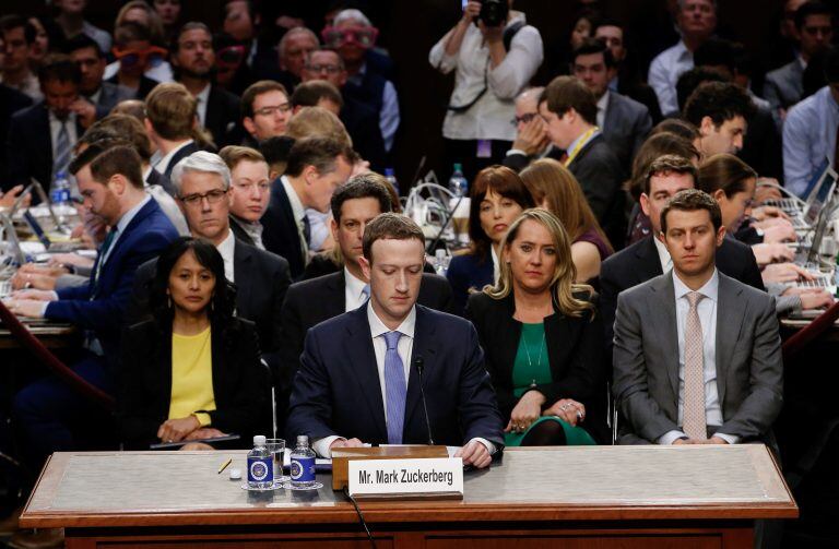 Mark Zuckerberg, ante una sala repleta en el Congreso de Estados Unidos. Foto: AFP.