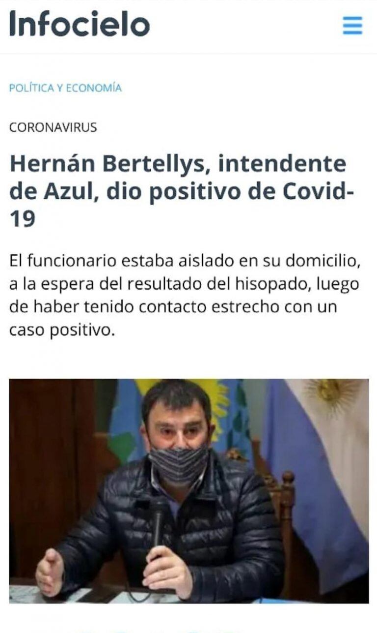 La publicación que afirmaba que Bertellys tenía COVID-19.