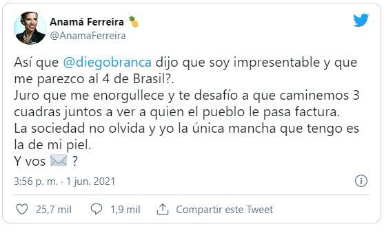 La respuesta de Anamá para Diego Brancatelli.