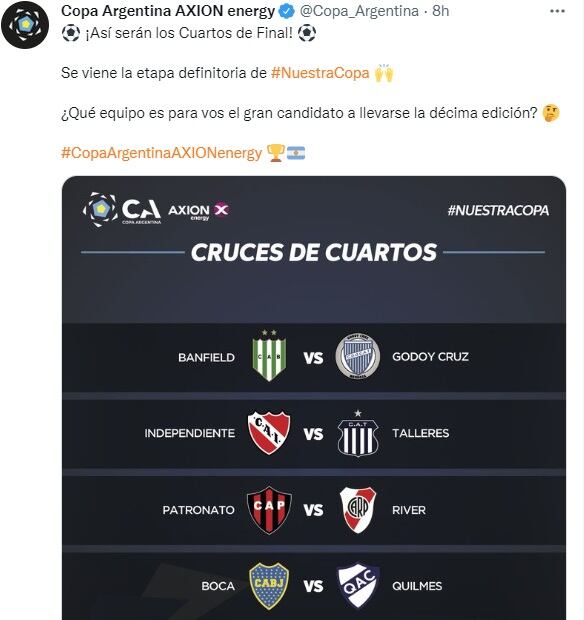 Cuartos de final de la Copa Argentina.