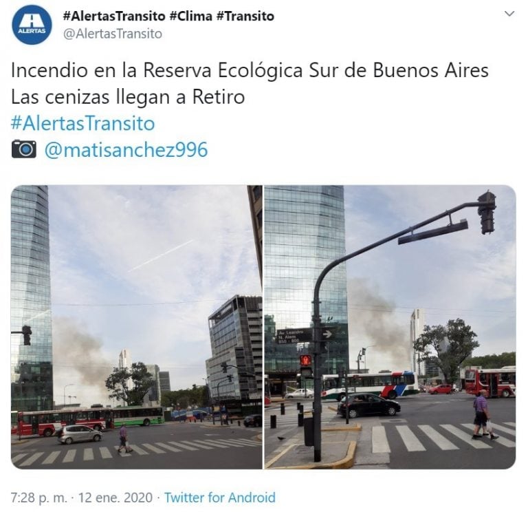 Un incendio afecta a la Reserva Ecológica de la Costanera Sur (Foto: Twitter)