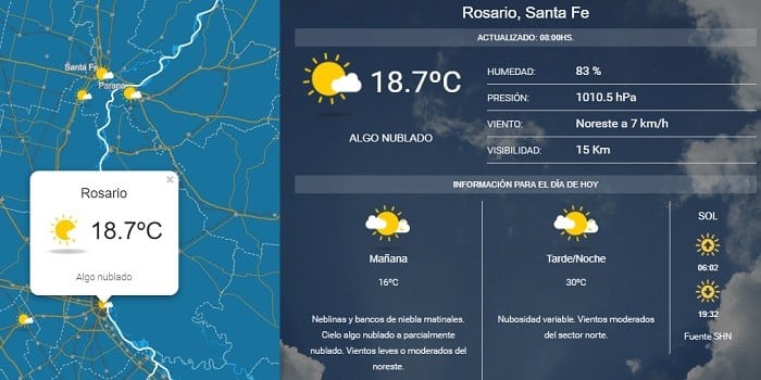 Clima en Rosario para este domingo 4 de noviembre. (SMN)