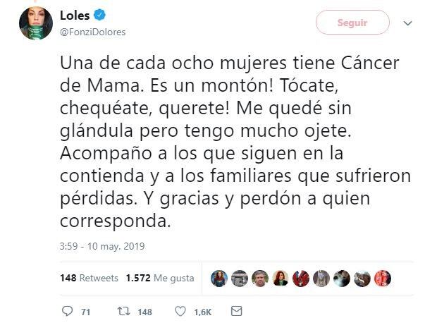 El mensaje de Dolores Fonzi (Twitter) 1