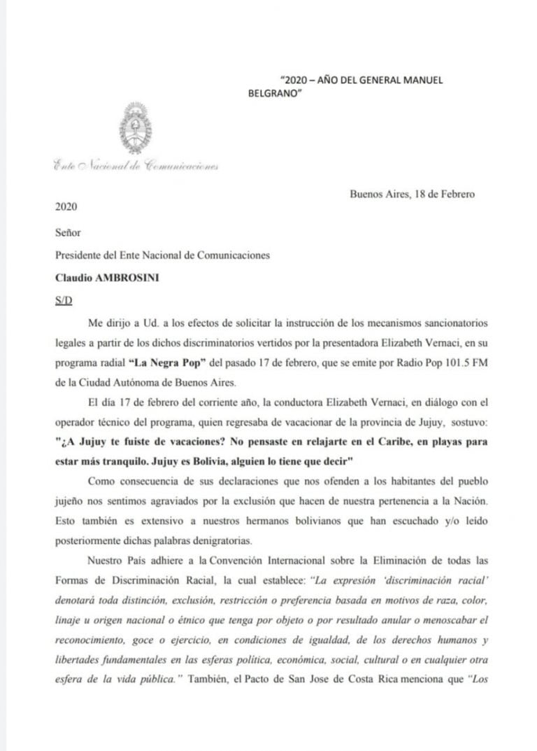 La presentación efectuada este martes por el Dr. Miguel Giubergia, en su carácter de director del Enacom, ante el presidente del organismo.