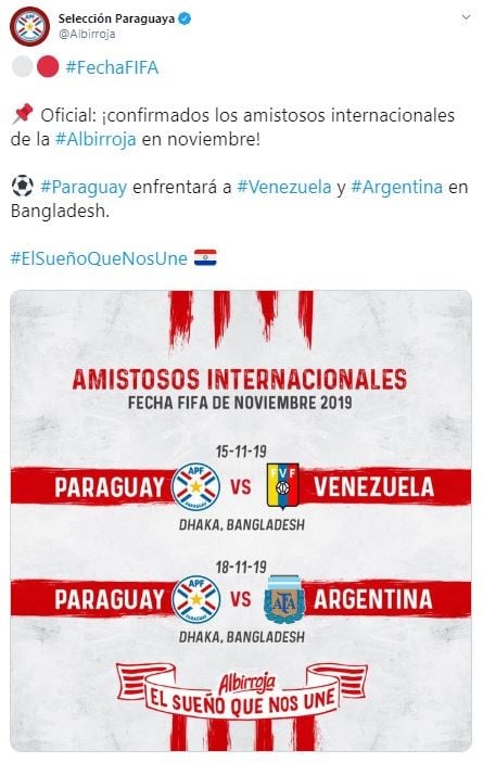 El anuncio de la Selección Paraguaya (Foto: captura Twitter)