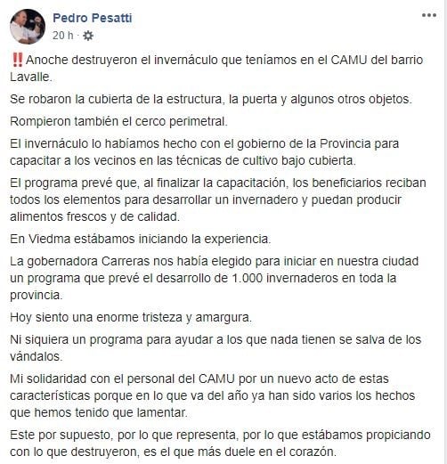 Pedro Pesatti, intendente de Viedma (web).