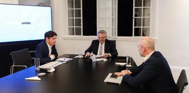 Alberto Fernández con Axel Kicillof y Horacio Rodríguez Larreta. (Presidencia)