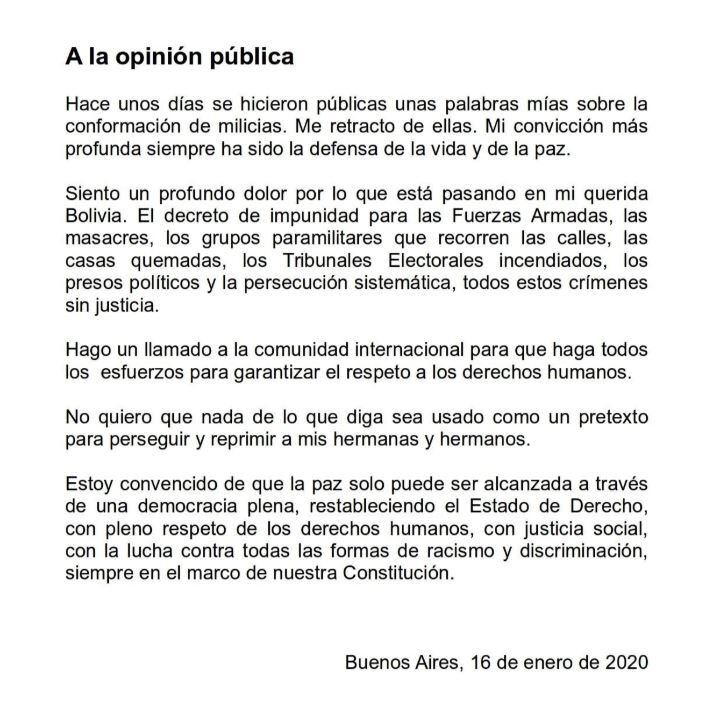 Comunicado de Evo Morales.