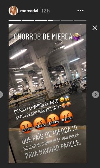 More Rial se mostró furiosa en Instagram después de que una grúa se llevara su auto.