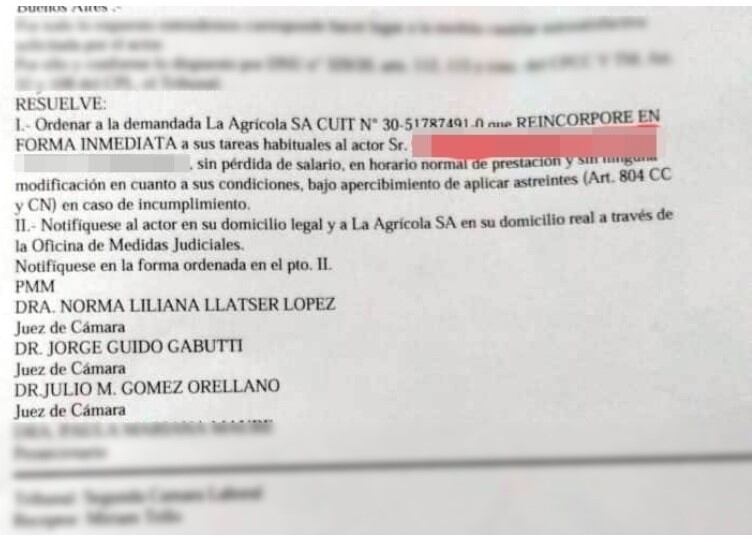 La empresa La Agrícola S.A, hasta el momento no ha hecho efectiva la orden judicial.