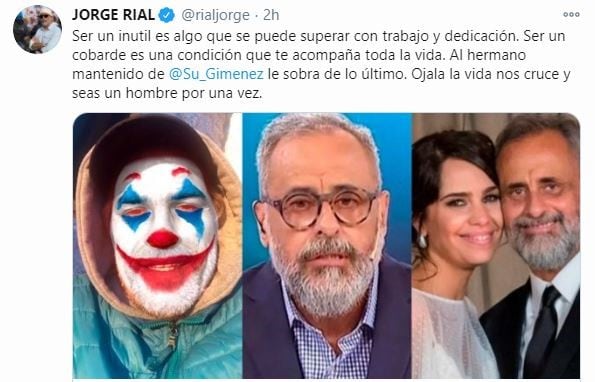 Rial responde al polémico mensaje en video de Patricio. (Twitter/rialjorge)