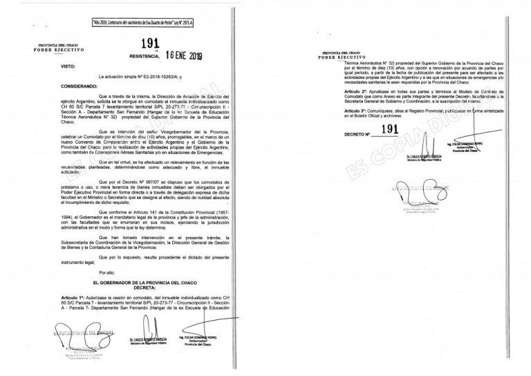 Decreto 191/Actuación simple Nº E2-2018-10263/A de 16 de Enero 2019. (facundoquiroga.com)