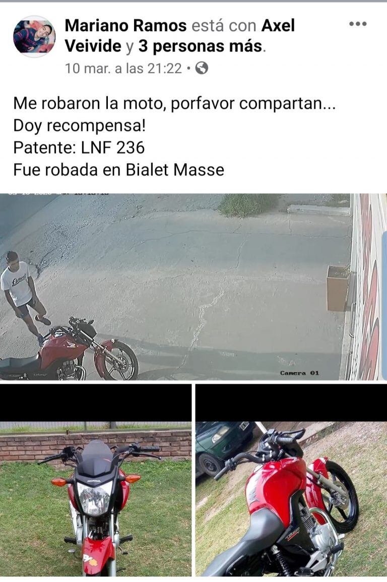 La publicación en Facebook del damnificado, Mariano Ramos. (Foto: captura de pantalla del posteo defindido).