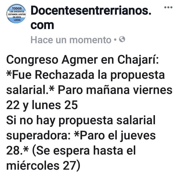 Comunicado de Docentes
Crédito: Facebook