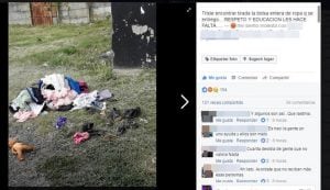 La publicación de Facebook que denuncia que arrojaron a la basura donaciones en Arroyo Seco.