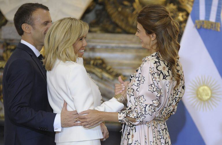 Juliana Awada y Brigitte Marie Claude en Casa Rosada (AFP).