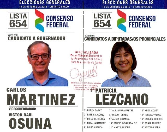 Boleta oficializada de "Consenso Federal".