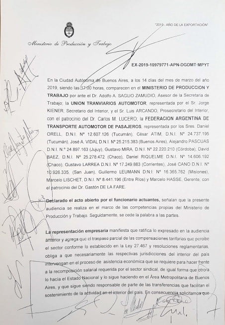 Acta firmada por las distintas partes. (Vía Tucumán)