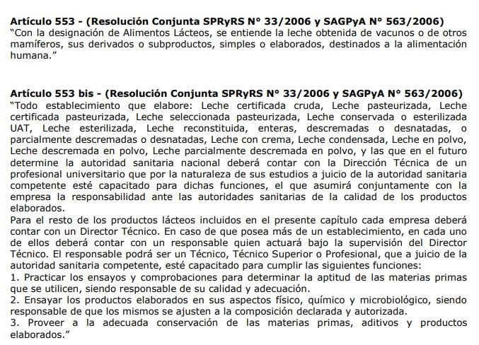 El Artículo 553 del Código Alimentario Argentino