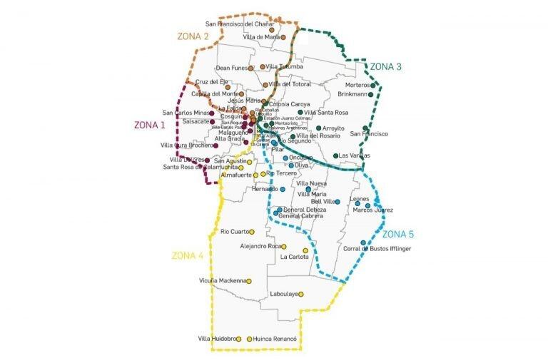 Mapa con los punto wifi en la provincia de Córdoba.