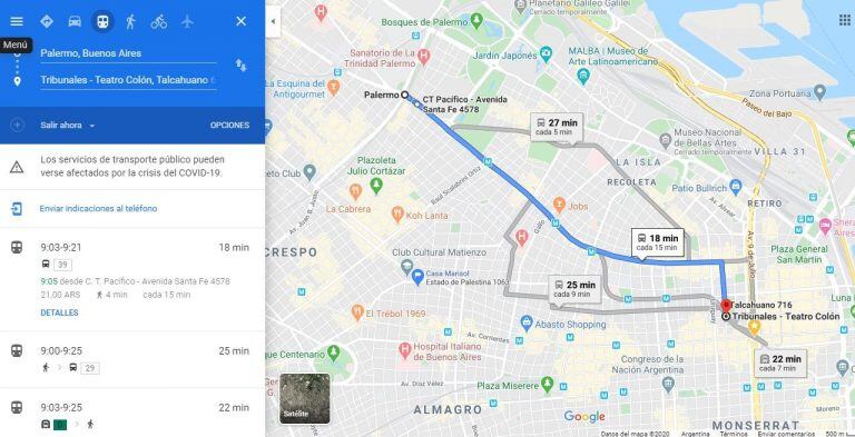 Google Maps en tiempos de coronavirus (Foto: Captura)