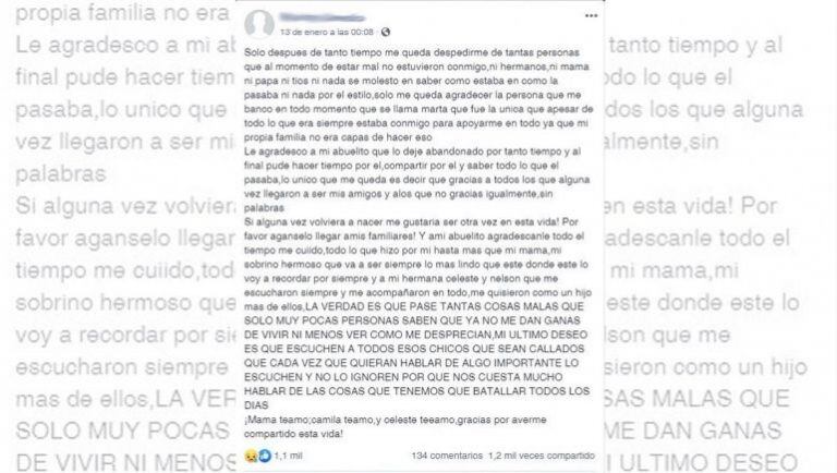 El joven se despidió a través de Facebook (web).