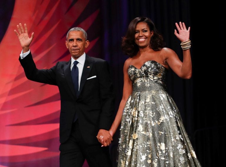 FILE - This Sept. 17, 2016 file photo shows President Barack Obama and first lady Michelle Obama at the Congressional Black Caucus Foundation's 46th Annual Legislative Conference Phoenix Awards Dinner in Washington. The former president and first lady hav