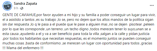 Piden ayuda por la familia de Neuquén que fue desalojada.