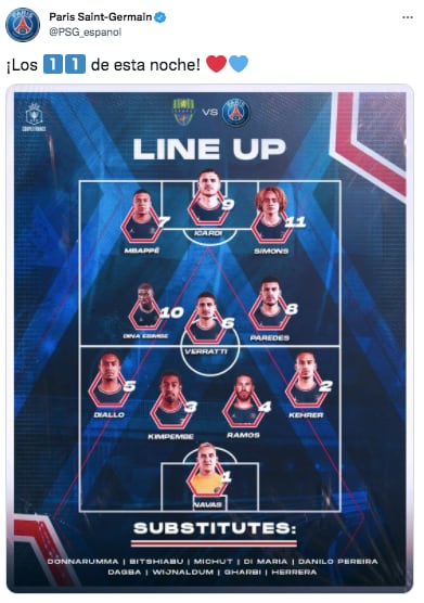 La formación del PSG en su debut en la Copa de Francia.