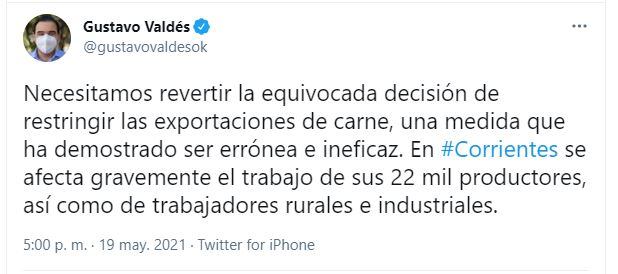 Gustavo Valdés habló sobre las restricciones de exportación de carne.