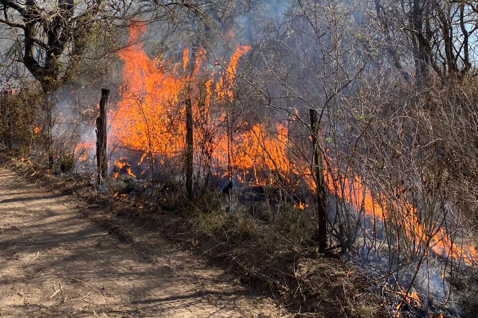 Córdoba. La cabeza del incendio está atrás de La Rancherita, una localidad cercana a Alta Gracia. (Gentileza Bomberos de Alta Gracia)