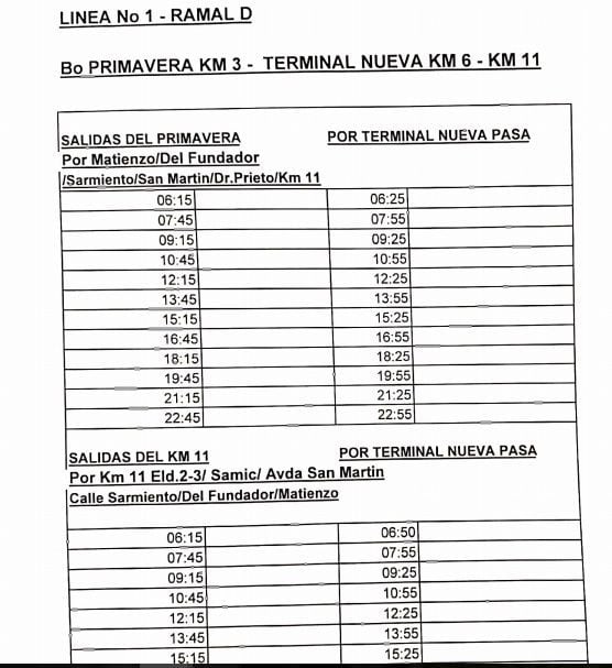 Horarios Terminal Eldorado.