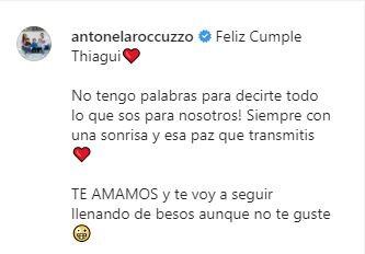 El mensaje que le dedicó Antonela a Thiago. (Captura)