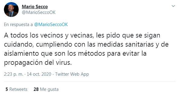 El intendente de Ensenada tiene coronavirus. (Twitter/@MarioSeccoOK)