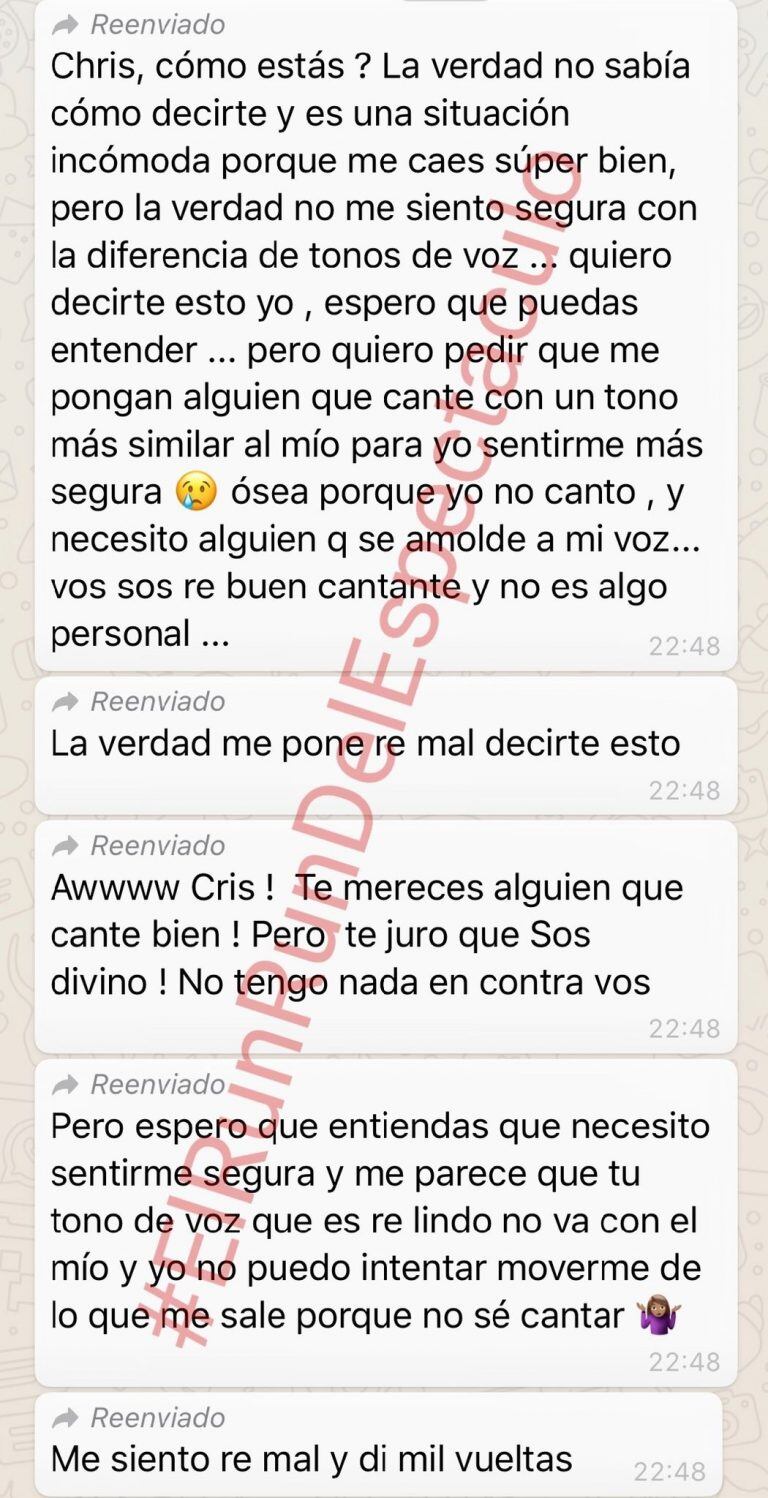 El chat entre Karina Jelinek y Cristian Fontán (Web)