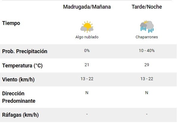 Pronóstico del SMN. (Captura SMN)