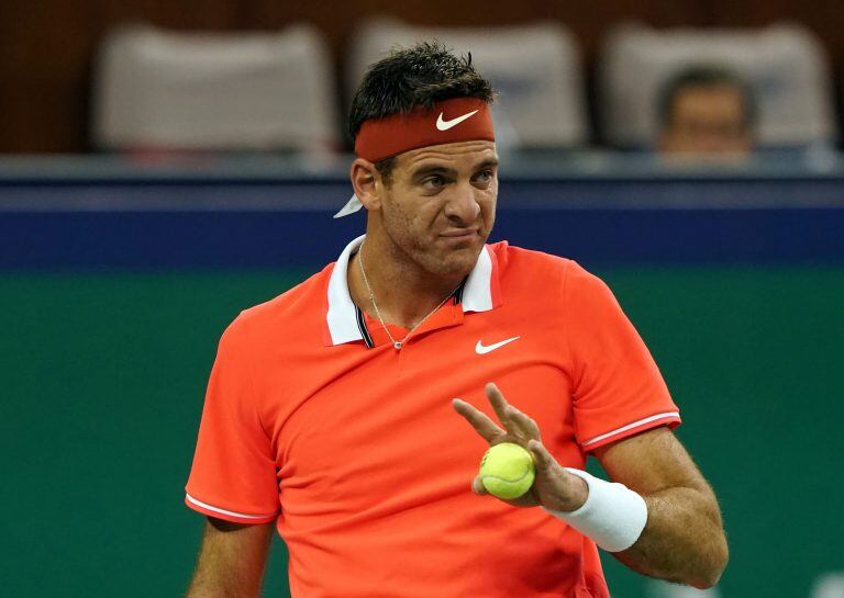 Juan Martín del Potro, con signos de dolor ante Borna Coric. Foto: AFP.